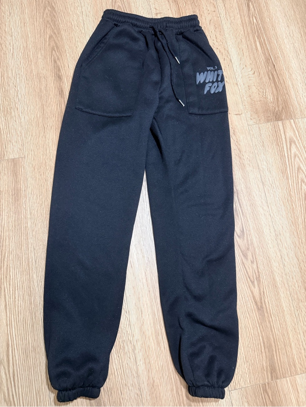 White Fox Women's Vol 3 Sweatpants Black Joggers Size S Puff Logo Fleece